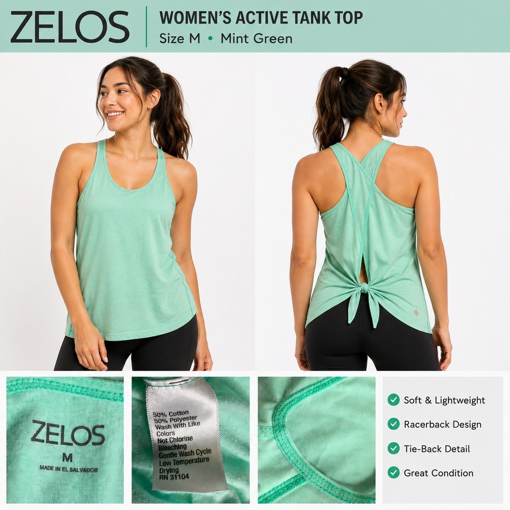 ZELOS Mint Green Athletic Tank Top Criss Cross Back Workout Gym Size‎ M